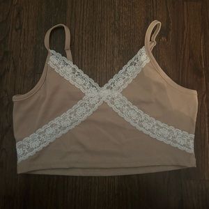 ROMWE light brown lace crop top